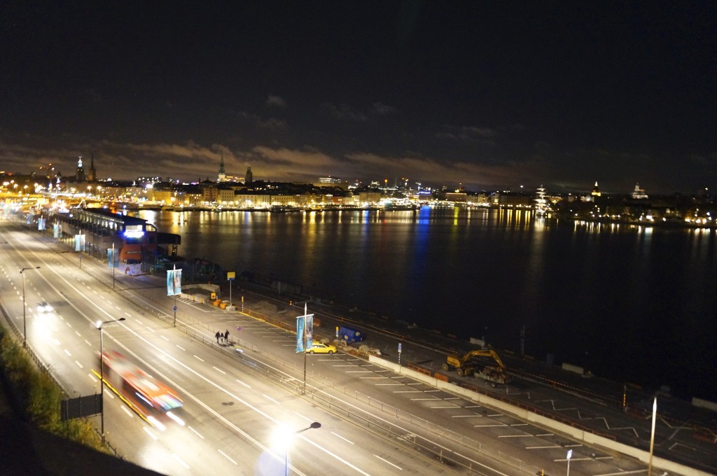 after dinner we enjoyed the view at slussen port   from the restaurants terrace for one last time