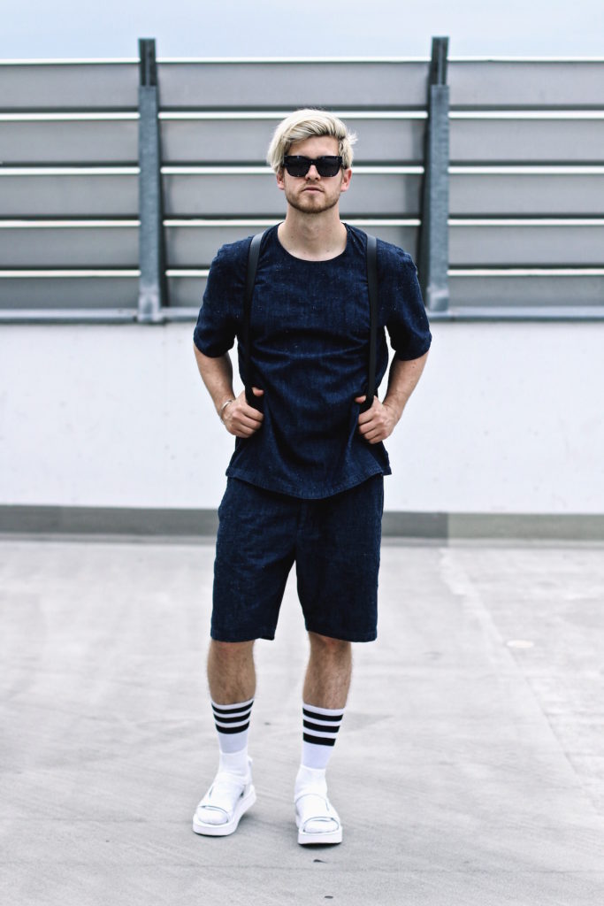 han kjobenhavn x teva sandals and white socks h&m denim onsie meanwhile in awesometown mensfashion and lifestyle blogger ace and tate shades